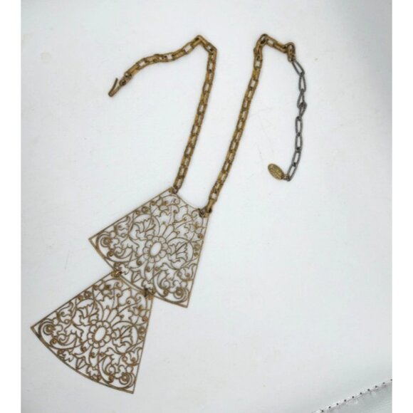 Vintage Miriam Haskell Filigree Bib Necklace Gold Tone Art Deco Revival Signed - Picture 2 of 5